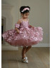 Dusty Pink Beaded Double Straps Lace Tulle Sweet Flower Girl Dress